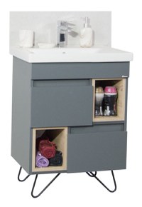 Set Baza front MDF si Lavoar seria 760, cu picioare metalice, 60 cm, antracit + sonoma - 1