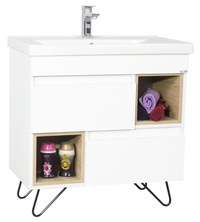 Set Baza front MDF si Lavoar seria 760, cu picioare metalice, 80 cm, alb + sonoma - 1