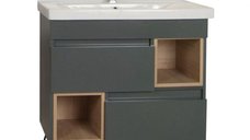 Set Baza front MDF si Lavoar seria 760, cu picioare metalice, 80 cm, antracit + sonoma