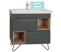 Set Baza front MDF si Lavoar seria 760, cu picioare metalice, 80 cm, antracit + sonoma - 1