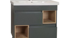 Set Baza front MDF si Lavoar seria 760, cu picioare metalice, 80 cm, antracit + sonoma