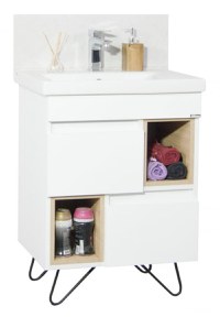 Set Baza front MDF si Lavoar seria 760, picioare metalice, 60 cm, alb + sonoma - 1