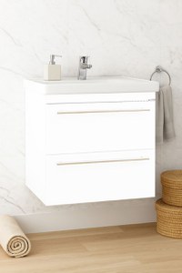 Set Baza front MDF si Lavoar seria 766, suspendata cu sertare, 60 cm, alb - 1