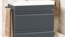 Set Baza front MDF si Lavoar seria 786, cadru metalic, cu sertare, montata, 60 cm, antracit