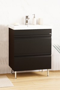 Set Baza front MDF si Lavoar seria 786, cu sertare, montat, 60 cm, negru - 1