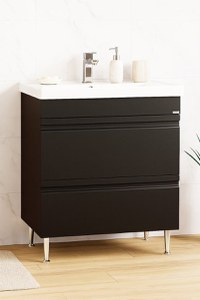 Set Baza front MDF si Lavoar seria 786, cu sertare, montat, 70 cm, negru - 1