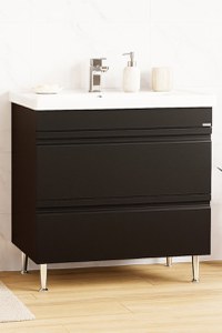 Set Baza front MDF si Lavoar seria 786, cu sertare, montat, 80 cm, negru - 1