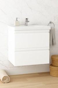 Set Baza front MDF si Lavoar seria 786, suspendata cu sertare, 60 cm, alb - 1