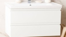 Set Baza front MDF si Lavoar seria 786, suspendata, cu sertare, 90 cm, alb