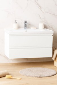 Set Baza front MDF si Lavoar seria 786, suspendata, cu sertare, 90 cm, alb - 1