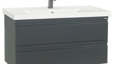 Set Baza front MDF si Lavoar seria 786, suspendata cu sertare, 90 cm, antracit