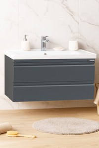 Set Baza front MDF si Lavoar seria 786, suspendata, cu sertare, montat, 100 cm, antracit - 1