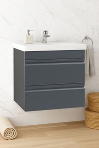 Set Baza front MDF si Lavoar seria 786, suspendata, cu sertare, montat, 60 cm, antracit - 1