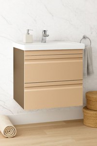 Set Baza front MDF si Lavoar seria 786, suspendata, cu sertare, montat, 60 cm, cappuccino - 1