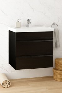 Set Baza front MDF si Lavoar seria 786, suspendata, cu sertare, montat, 60 cm, negru - 1