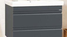 Set Baza front MDF si Lavoar seria 786, suspendata, cu sertare, montat, 70 cm, antracit