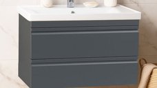 Set Baza front MDF si Lavoar seria 786, suspendata, cu sertare, montat, 80 cm, antracit