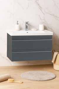 Set Baza front MDF si Lavoar seria 786, suspendata, cu sertare, montat, 80 cm, antracit - 1