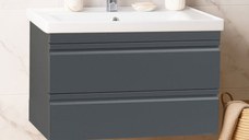 Set Baza front MDF si Lavoar seria 786, suspendata, cu sertare, montat, 80 cm, antracit