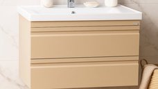 Set Baza front MDF si Lavoar seria 786, suspendata, cu sertare, montat, 80 cm, cappuccino