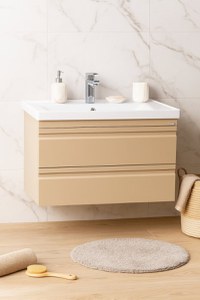 Set Baza front MDF si Lavoar seria 786, suspendata, cu sertare, montat, 80 cm, cappuccino - 1