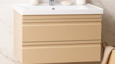 Set Baza front MDF si Lavoar seria 786, suspendata, cu sertare, montat, 80 cm, cappuccino