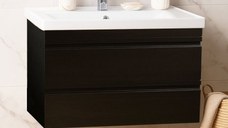 Set Baza front MDF si Lavoar seria 786, suspendata, cu sertare, montat, 80 cm, negru