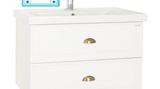 Set Baza front MDF  si Lavoar seria 796, suspendata cu sertare, 80 cm, alb rustic