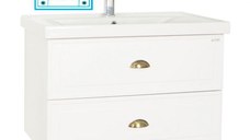 Set Baza front MDF  si Lavoar seria 796, suspendata cu sertare, 80 cm, alb rustic