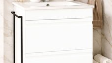Set Baza Frontala din MDF cu Lavoar Seria 086, Cadru Metalic, Sertare, 60 cm, Alb