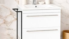 Set Baza Frontala MDF cu Lavoar 066, Cadru Metalic, Sertare, 60 cm, Alb