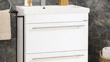 Set Baza Frontala MDF cu Lavoar Seria 754, Cadru Metalic, Sertare, Alb, 60 cm