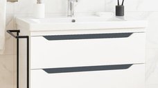 Set Baza Frontala MDF cu Lavoar Seria 756, Sertare, Cadru Metalic, 80 cm, Alb si Antracit