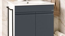 Set Baza pentru Baie MDF cu Lavoar seria 086, Cadru Metalic, 60 cm, Antracit
