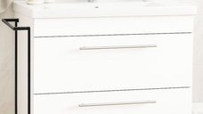 Set Baza pentru Baie MDF cu Lavoar seria 754, Cadru Metalic, Sertare, 80 cm, Alb