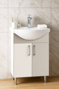 Set Baza si Lavoar seria 005, eco, montat, 50 cm, alb + taupe - 1