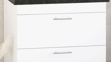 Set Baza si Lavoar seria 867, suspendata, cu sertare, 80 cm, alb + negru