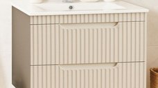 Set Baza Suspendata cu Lavoar Seria 033, 70 cm, Crem, MDF si PAL
