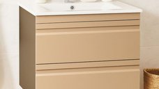 Set Baza Suspendata din MDF cu Lavoar Seria 086, 60 cm, Cappuccino, cu Sertare