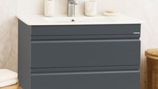 Set Baza Suspendata din MDF cu Lavoar seria 086, 80 cm, Antracit, cu Sertare