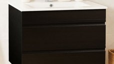 Set Baza Suspendata MDF cu Lavoar Seria 086, 70 cm, Negru, cu Sertare