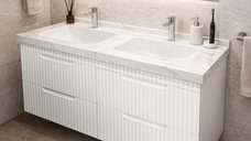 Set Baza Suspendata MDF cu Lavoar Seria 833, 120 cm, Alb Rustic, cu Sertare