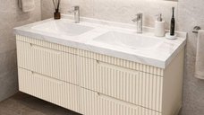 Set Baza Suspendata MDF cu Lavoar Seria 833, 120 cm, Crem, cu Sertare