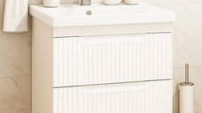 Set Baza Suspendata MDF si Lavoar 733, 60 cm, Alb Rustic cu Sertare