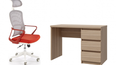 Set birou MIRA, stejar Icon, 108x50x73 cm si scaun de birou VESUVIO corai + alb, 59x59x115 cm