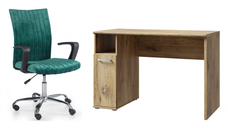 Set birou NIKO PAN, stejar deschis Flagstaff, 110x51x73,5 cm si scaun de birou DORAL, verde, 55x58x98 cm