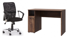 Set birou NIKO VAS, nuc Bakersfield, 110x51x73,5 cm si scaun de birou TONY, negru, 58x56x92 102 cm