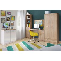 Set birou TOP MIX, 4 piese, dulap 2 usi, birou, biblioteca, comoda, stejar sonoma + alb - 1