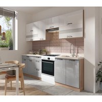 Set Bucatarie FAVORIT B Plus, L 270, 7 corpuri, fara blat termorezistent, corp sonoma, fronturi corpuri superioare alb lucios + fronturi corpuri inferioare latte lucios - 1