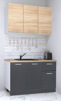Set bucatarie GERMANIA 120 cm, 4 corpuri, 1 sertar, blat gros, antracit + sonoma - 1